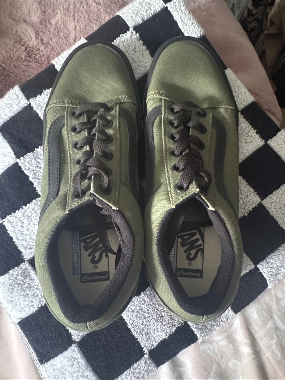 Vans Olive Green Low-Top Canvas Sneakers with Black Accents